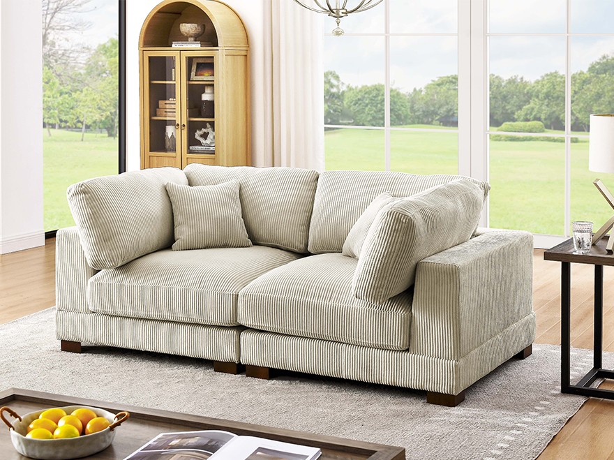 2-Seat White Corduroy Modern Sectional Sofa For Home