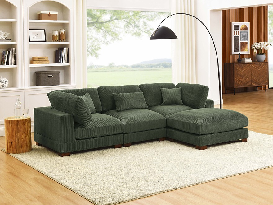 4 Seat L Shaped Corner Sectional Sofas with 1 Ottoman Green