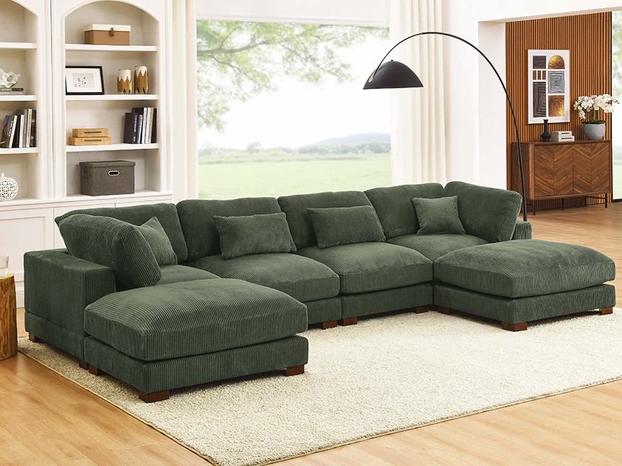 6 Seat Green U Shaped Lounge Couch Modular with Ottoman