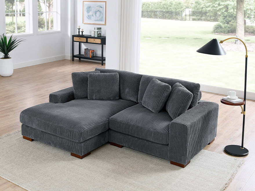 2 Modules Sofa Grey with Chaise & Armrests