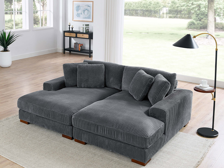 2 Modules Chaise Sofa Grey For Home