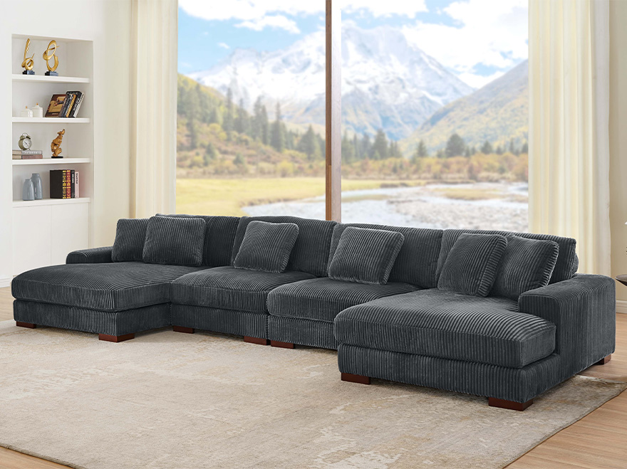 4 Seat Grey Sectional Couch with Chaise Lounges