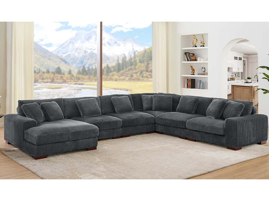 6 Seater Modular Sectional Sofa with Chaise & Armrests