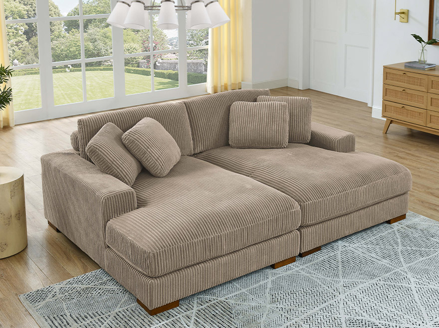 2 Modules Camel Brown Chaise Sofa Sectional For Small Spaces