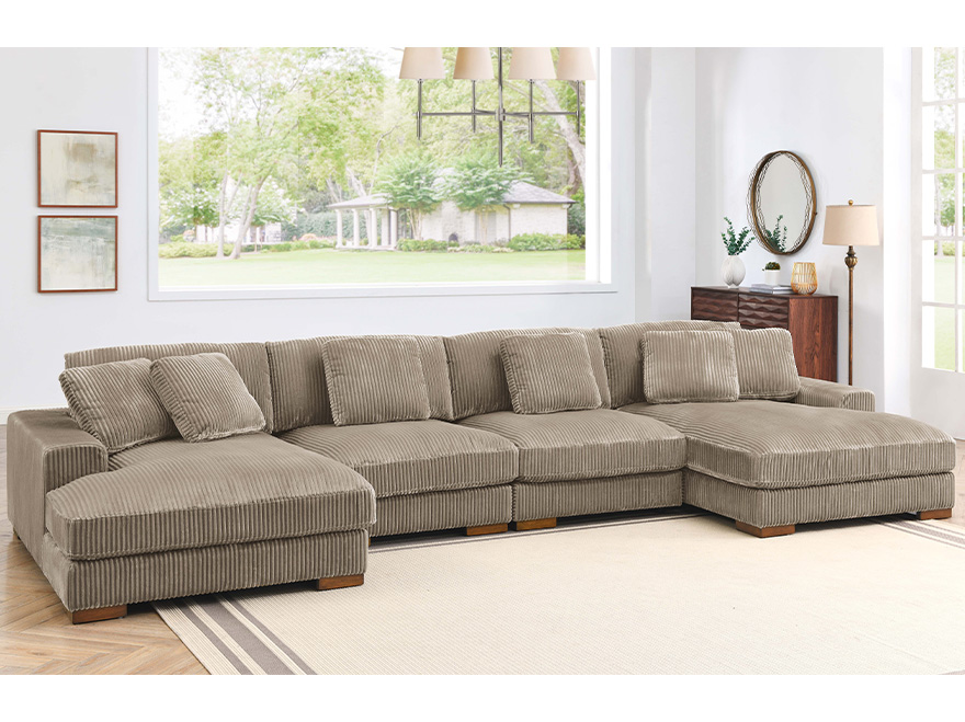 4 Seat Corduroy Sectional Couch with Chaise Lounges