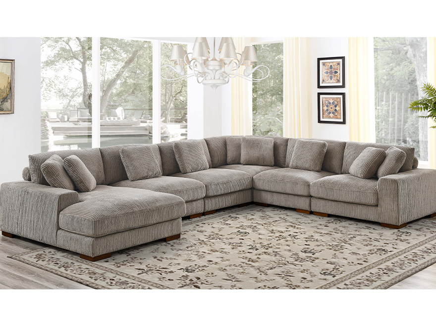 6 Seater Modular Sectional Couch with Chaise & Armrests