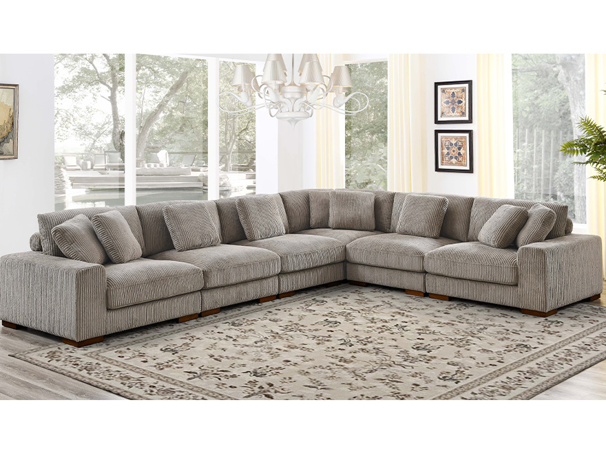 6 Seat L Shaped Modular Sectional Armrests Couch Camel