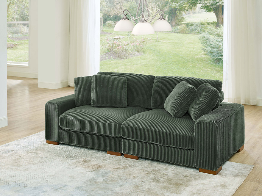 2-Seater Green Modular Armrest Couch for Living Room