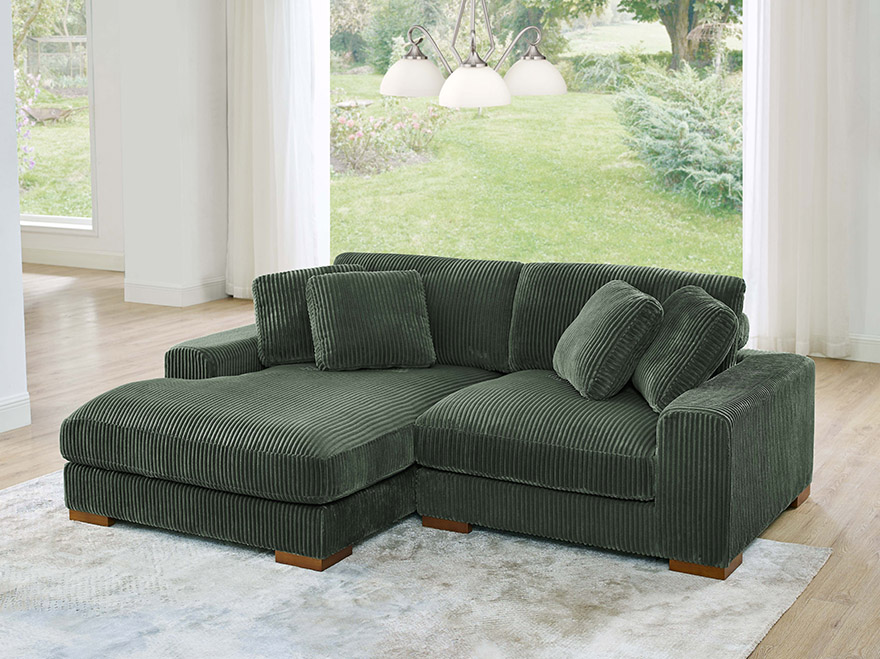 2 Modules Green Sofa Sectional  with Chaise & Armrests