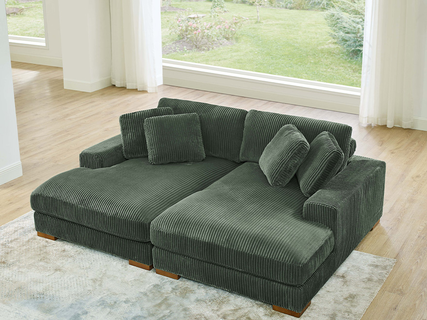 2 Modules Green Chaise Sofa Sectional For Small Spaces