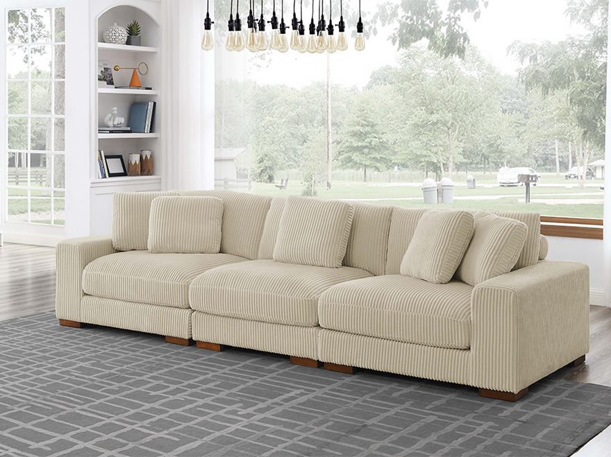 3 Seater Off White Corduroy Modular Couch Living Room