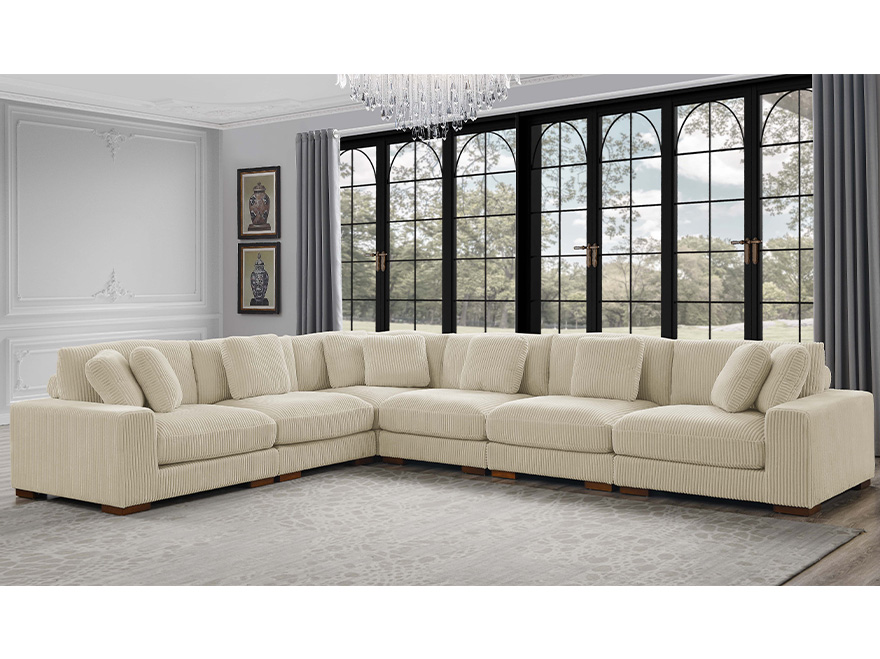 6 Seat L Shaped Modular Sectional Armrests Couch Off White