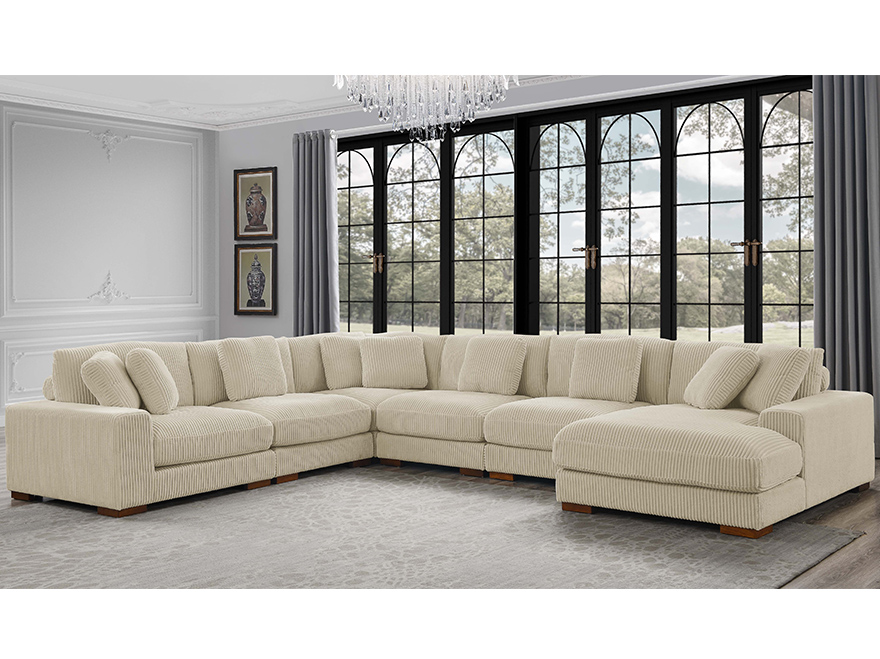 6 Seater Off  White Modular Chaise Sofa with Armrests