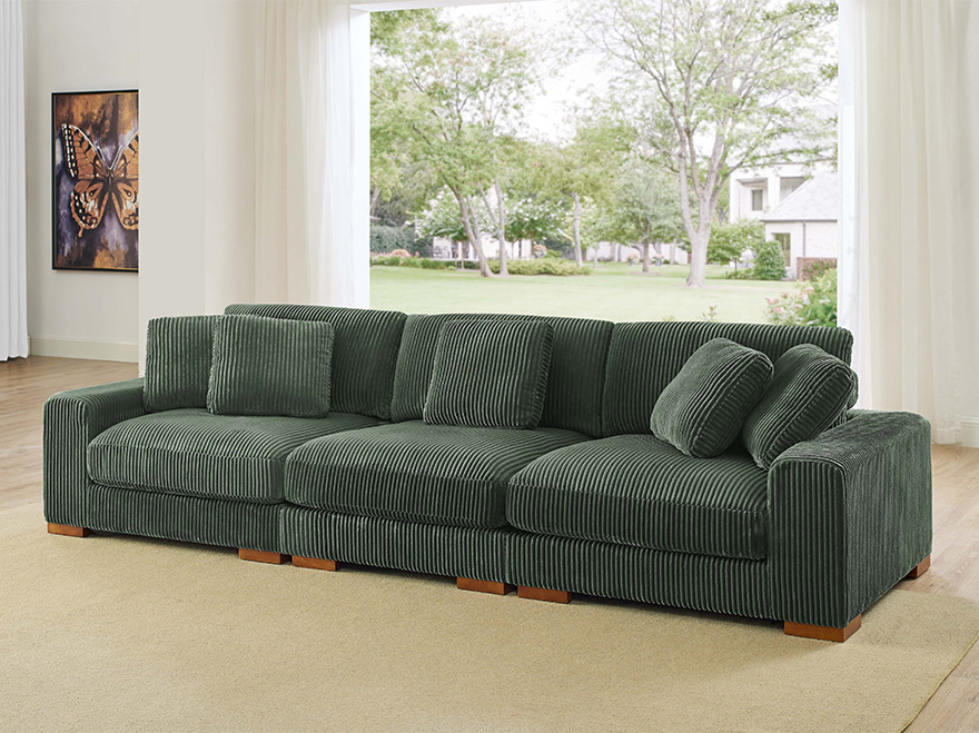 3 Seater Green Corduroy Modular Couch Living Room