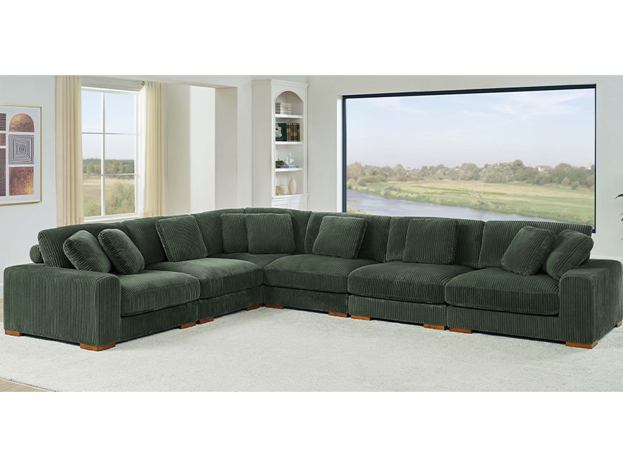 6 Seat L Shaped Modular Sectional Armrests Couch Green