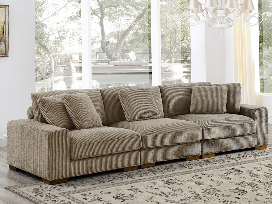 3 Seater Camel Brown Corduroy Modular Couch Living Room