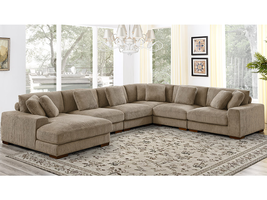 6 Seater Modular Sectional Couch with Chaise & Armrests